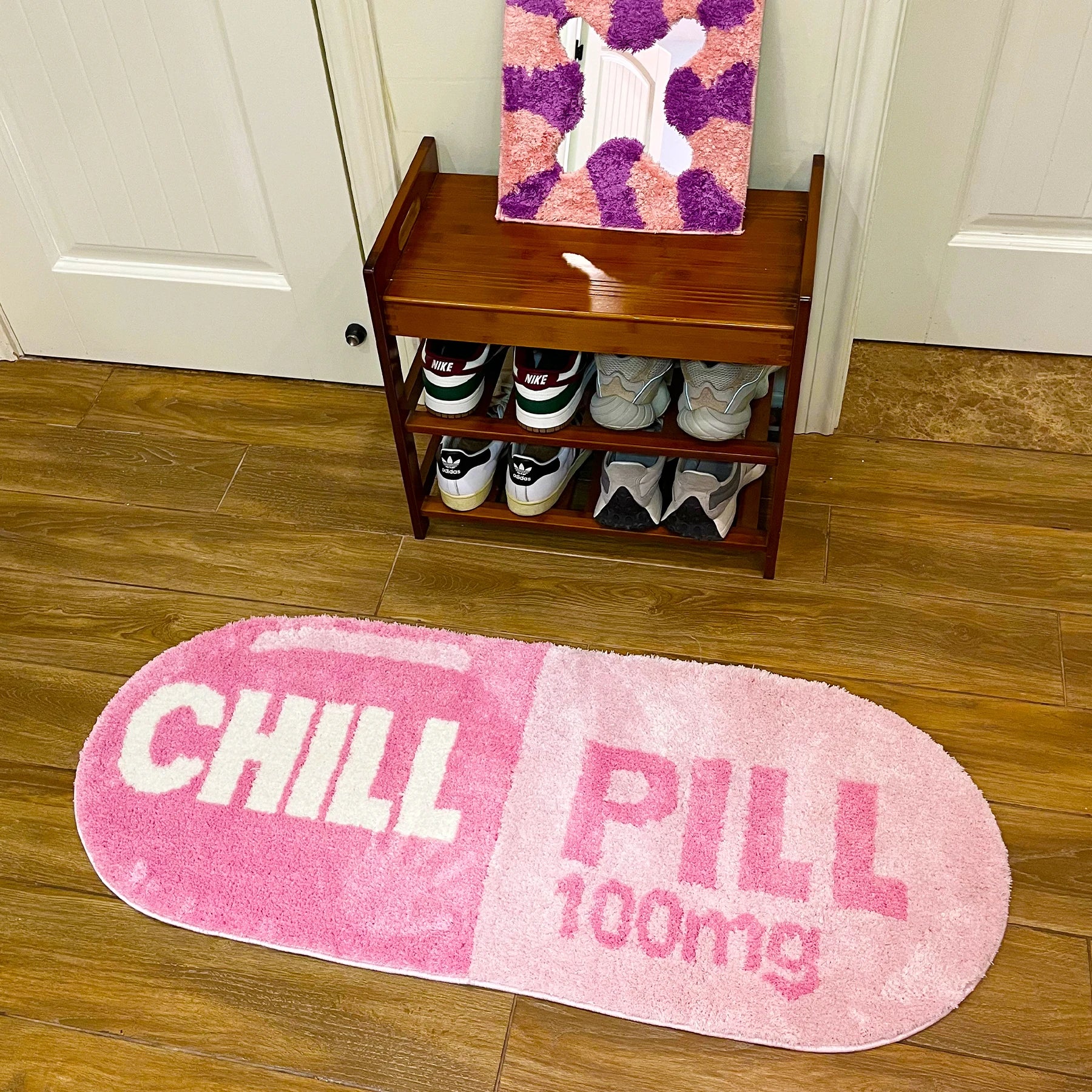 LAKEA Chill Pill Custom Rug Oval Tufted Rug Bath Mat Door Floor Mat Pink Home Decor Carpet Camping Mat Waterproof  Anti-Slip
