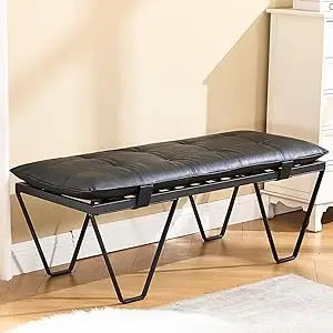 Modern Industrial Entryway Bench – PU Leather Upholstered End-of-Bed Ottoman