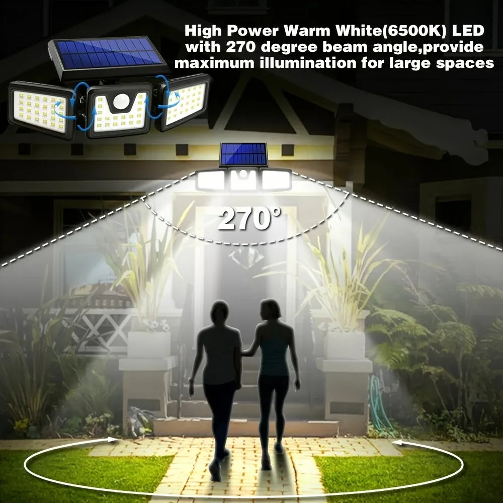 Solar Powered Outdoor Motion Sensor with Adjustable Head for Human Body Sensing Lighting for Garages Porches Streetlights