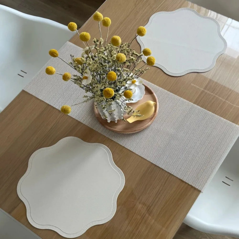 Round Flower-Shaped Faux Leather Placemats – Embossed Table Mats (1 / 6 / 10 Pack)