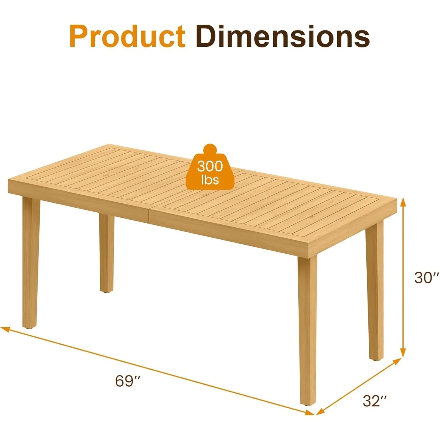 RoyalCraft Acacia Patio Dining Table, 6-Person Wood Picnic Table with Iron Leg, Outdoor Dining Furniture for Backyard Lawn