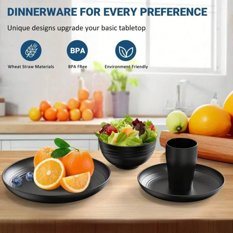 16pcs Dinnerware Sets For , Plastic Plates And Bowls, Includes Dinner Plate, Dessert Plate, Cereal Bowl, And Cup, Unbreakable Pl