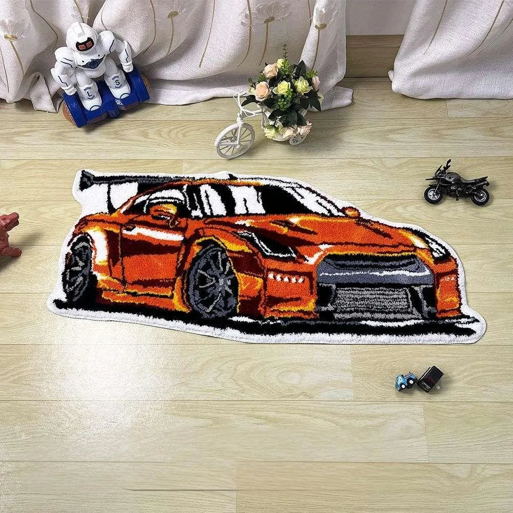 VIKAMA Cartoon Car Shaped Plush Carpet Living Room Bedroom Hallway Non Slip Wear Resistant Easy To Clean Home Decor Rug