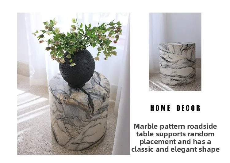 Black White Side Tables Cylindrical Imitate Marble Flowerpot Stand Artistic Coffee Table for Living Room Modern Sofa End Tables