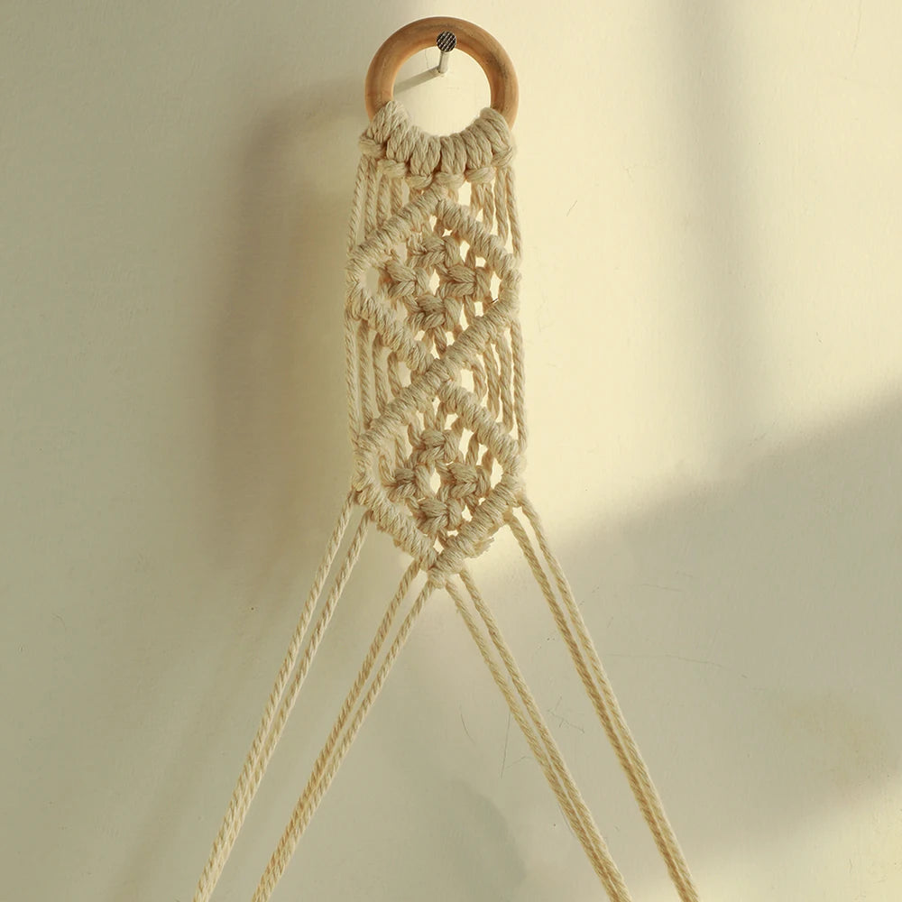 Macrame Hanging Shelf Wall Decor Handmade Rope Rustic Wood Floating Wall Shelf Display Stand Corner Wall Shelf For Photos Plant