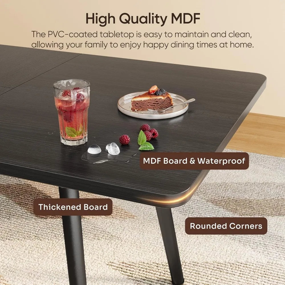 7-Piece Extendable Dining Table Set with 6 Padded Chairs, 63" Dining Table Set for 4-6, Kitchen Table Set with MDF Board & Meta