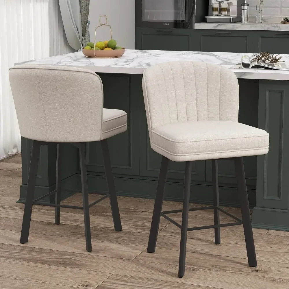 Swivel Counter-Height Bar Stools – Modern Upholstered Chairs with Back (Set of 2, Beige)