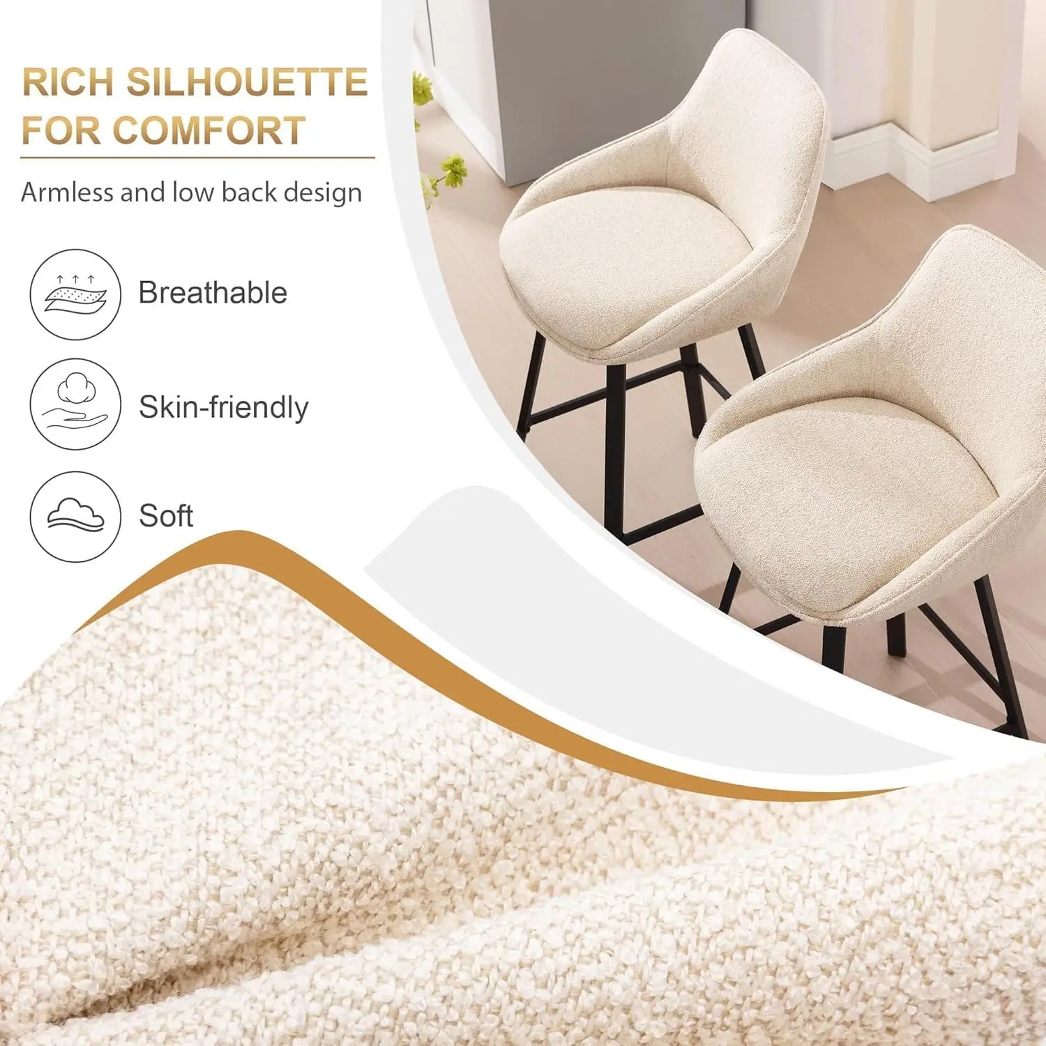 Swivel Counter-Height Bar Stools with Back – Upholstered Linen (Beige)