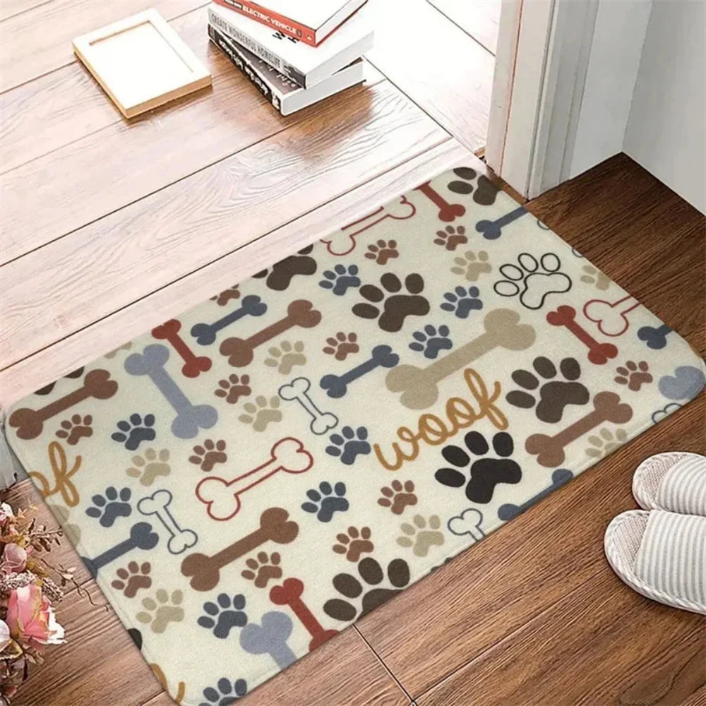 Cute Dog Paw Theme Welcome Rug Doormat Washable Floor Mat for Hallway Living Room Bedroom Entryway Dog-loving Family Decor