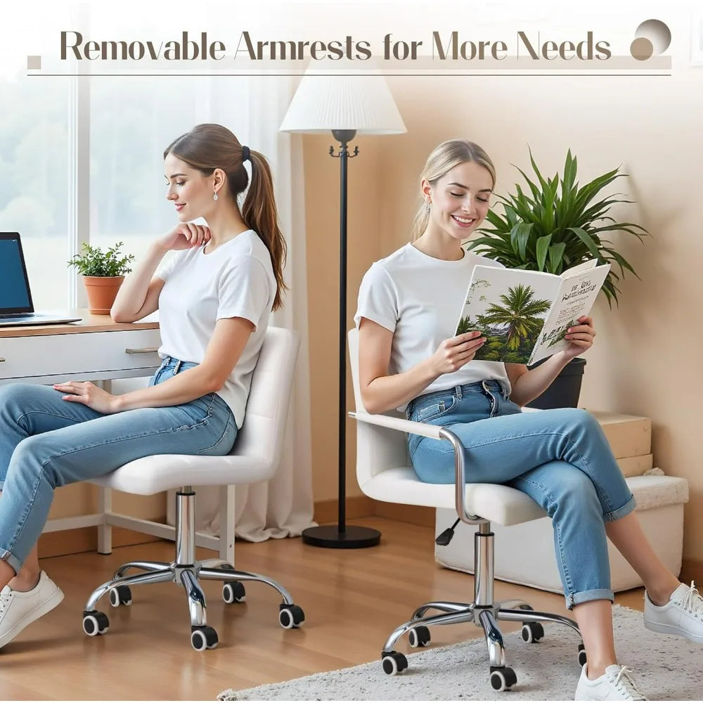 Furmax Mid-Back Office Task Chair Ribbed PU Leather Executive Chair Modern Adjustable Home Desk Retro Comfortable Work Chair 360