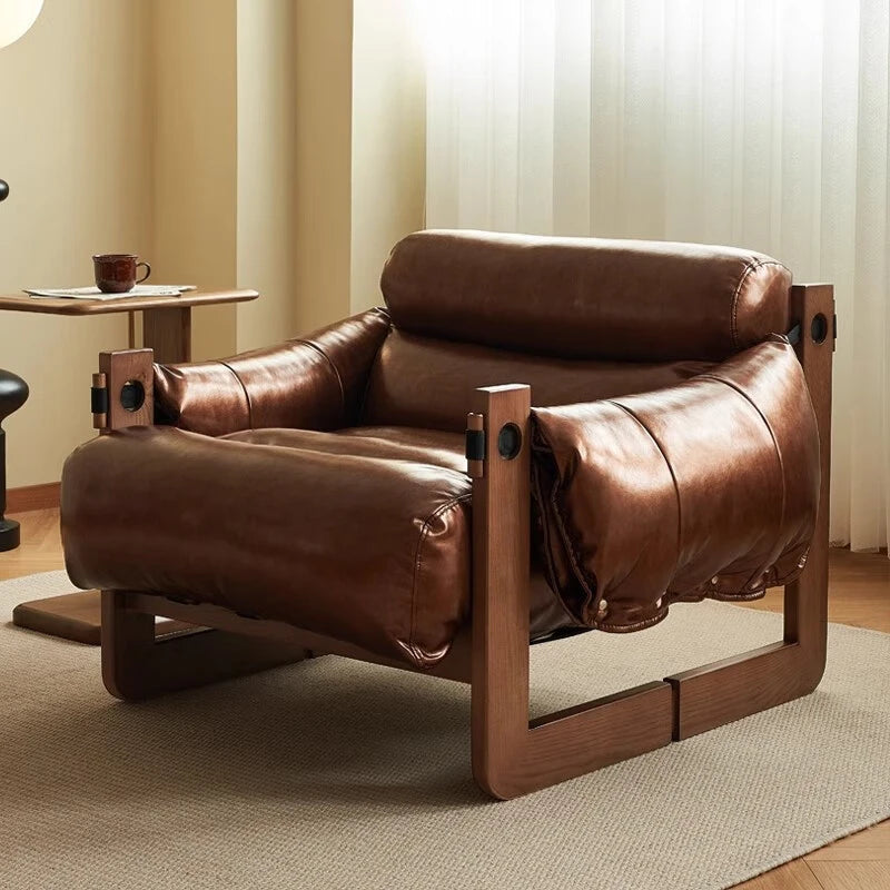 Luxury Leather Accent Sofa Chair – Modern Single-Person Lounge Armchair