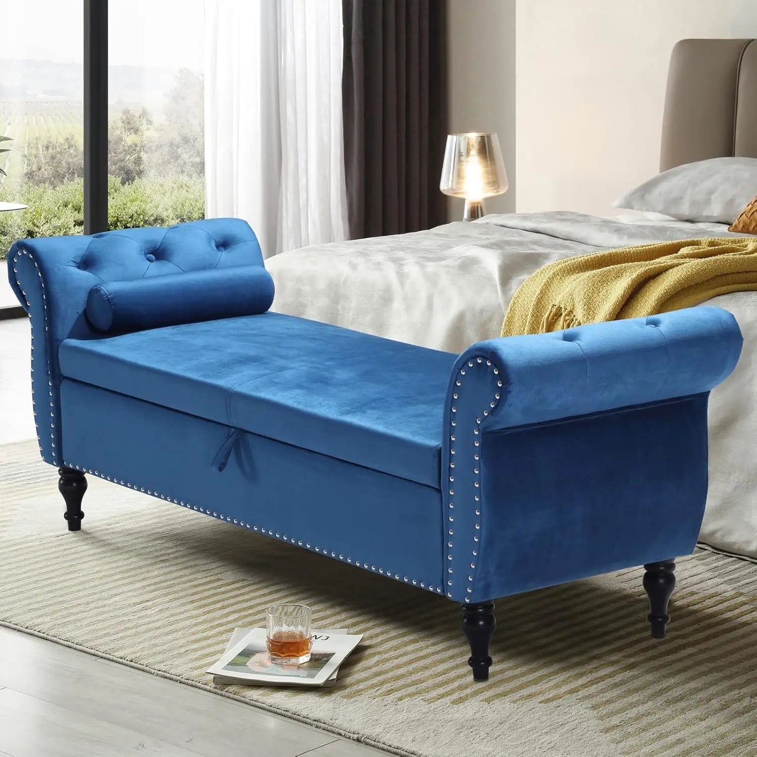 Storage Ottoman Bench – 63″ Button Tufted End-of-Bed Bench