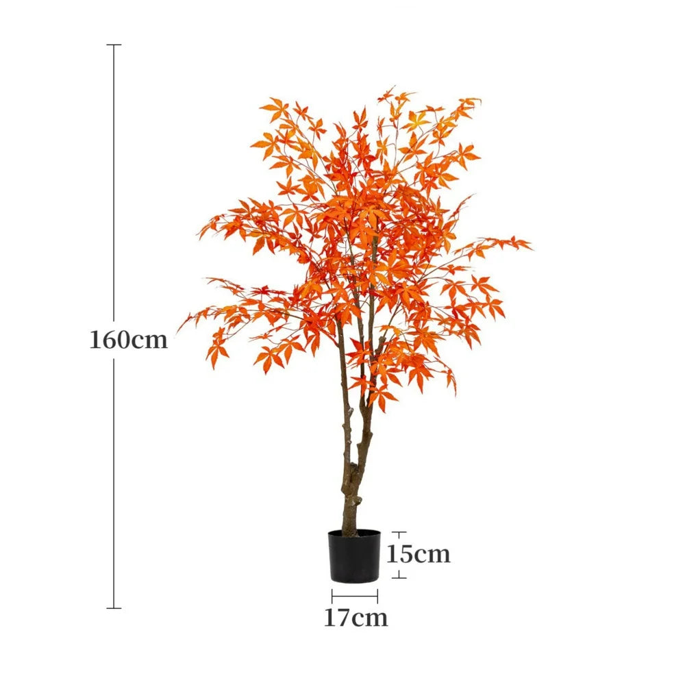 Artificial Maple Tree Red Maple Fake Tree Large Indoor Potted Plant Home Living Room Window Display Decoration Floor Greenery