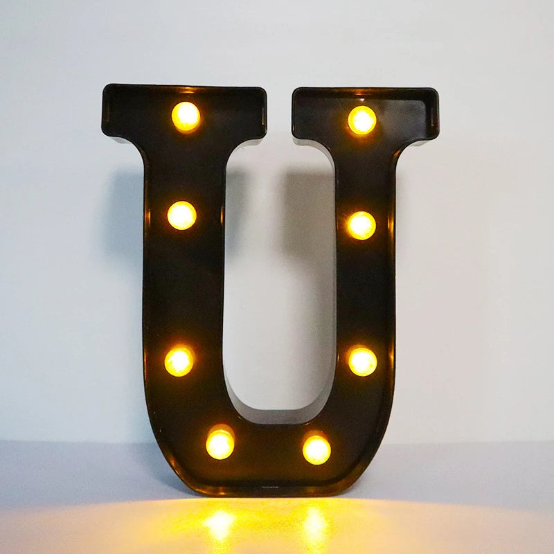 22cm Letters with Led Light Black Alphabet Letter Number Night Light Home Christmas Decoration Birthday Supplies Room Decoration