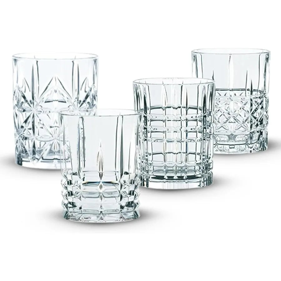 Highland 12Ounce Whiskey Glass Set of 4 for Scotch Rum and Spirits Classic Barware with Assorted Patterns Ideal for Home Bars G
