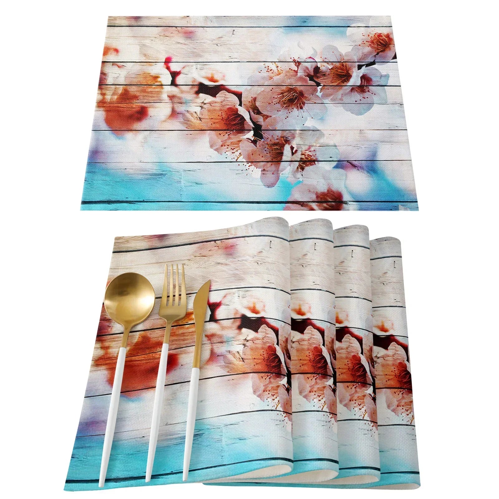 Japanese Cherry Blossom Pattern Table Mat Kitchen Decoration Placemat Table Napkin For Wedding Dining Accessories Table Mat 4PCS