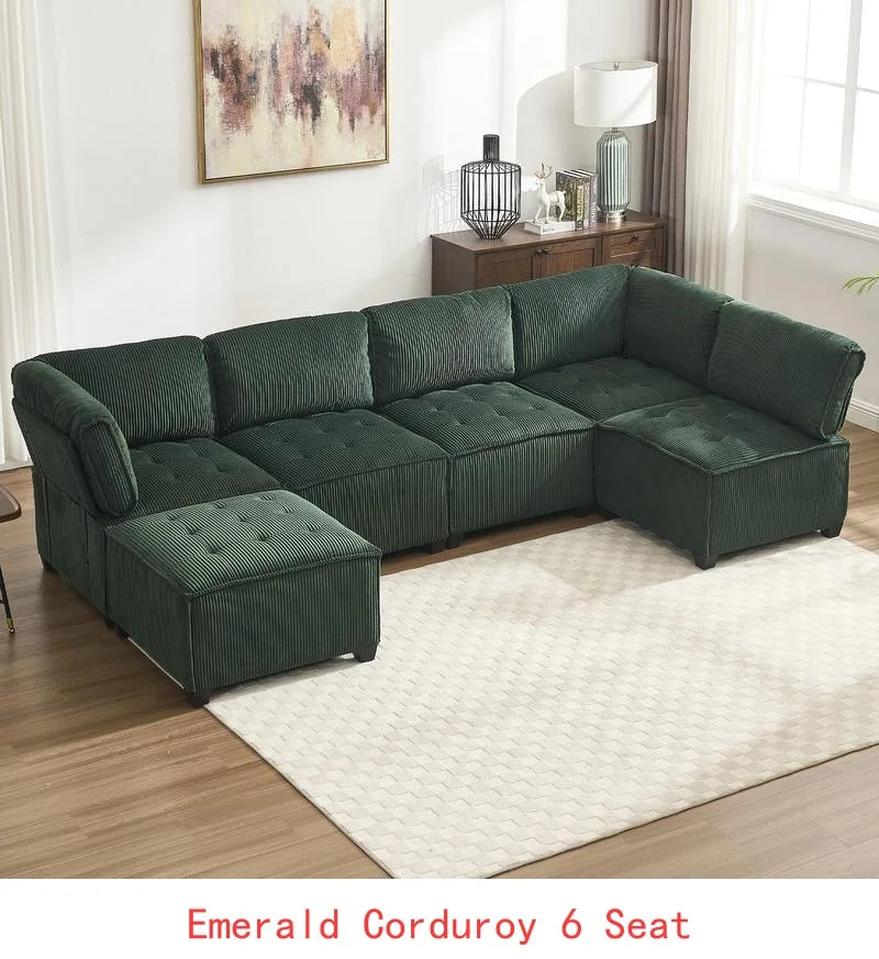 Modular Sectional Sofa U-Shaped Couch with Reversible Chaise, 6-Seat Convertible Design for Living Room