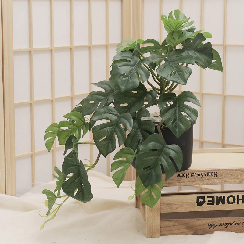 Artificial Turtle Back Leaf Plants Watermelon Leaves Green Apple Fake Plants Tropical Wedding Party Home Christmas Decor Potted