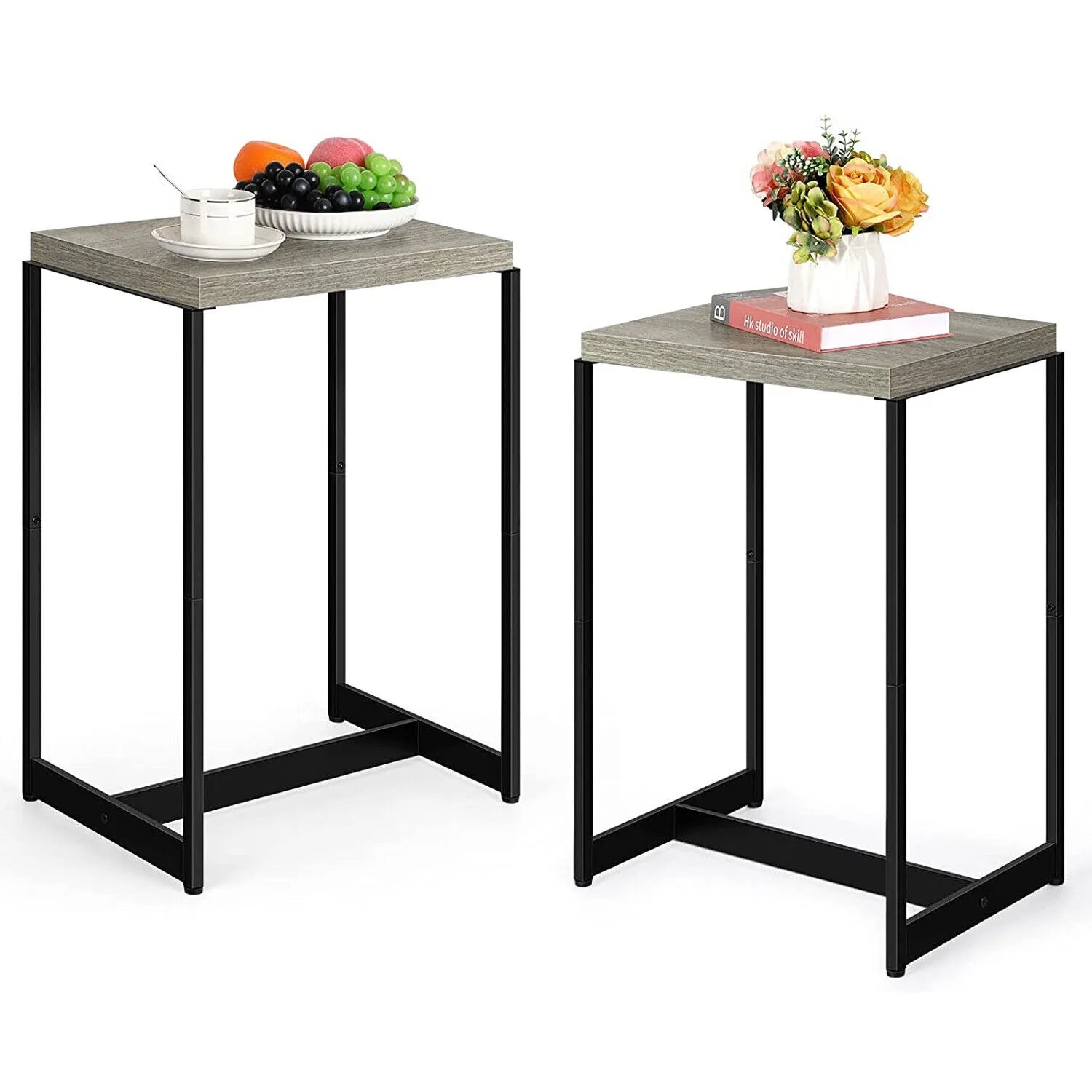 Nightstands Set of 2,2 Tier Narrow End Side Tables Bedroom with Storage Shelf,Bedside Tables for Bedroom,Living Room, Sofa Couch