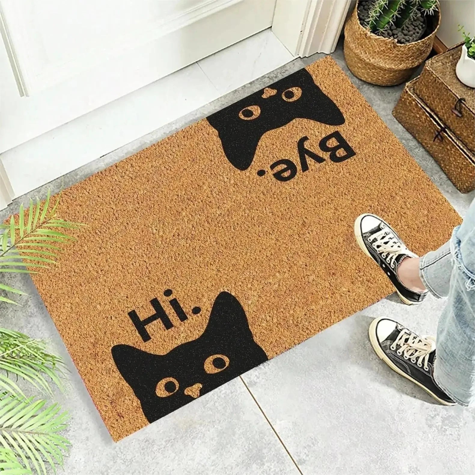 Cute Cat Pattern Entrance Door Mat Welcome Mat Bathroom Kitchen Non-slip Floor Carpet Washable Bedroom Home Decoration Small Rug