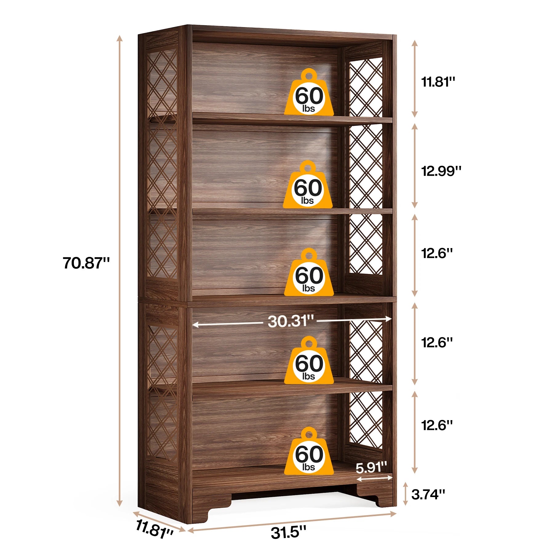 Tribesigns 6-Tier Industrial Bookcase – 71″ Floor-Standing Display Storage Shelf