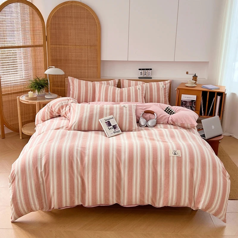 Cotton Duvet Cover Set – Japanese Grid Style (King Size, 220×240)