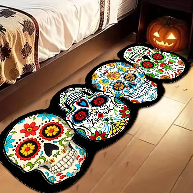 Skull Pattern Carpet - Colorful Bedroom Entrance - Halloween And Day Of The Dead Bedside Rug - Festive Decoration