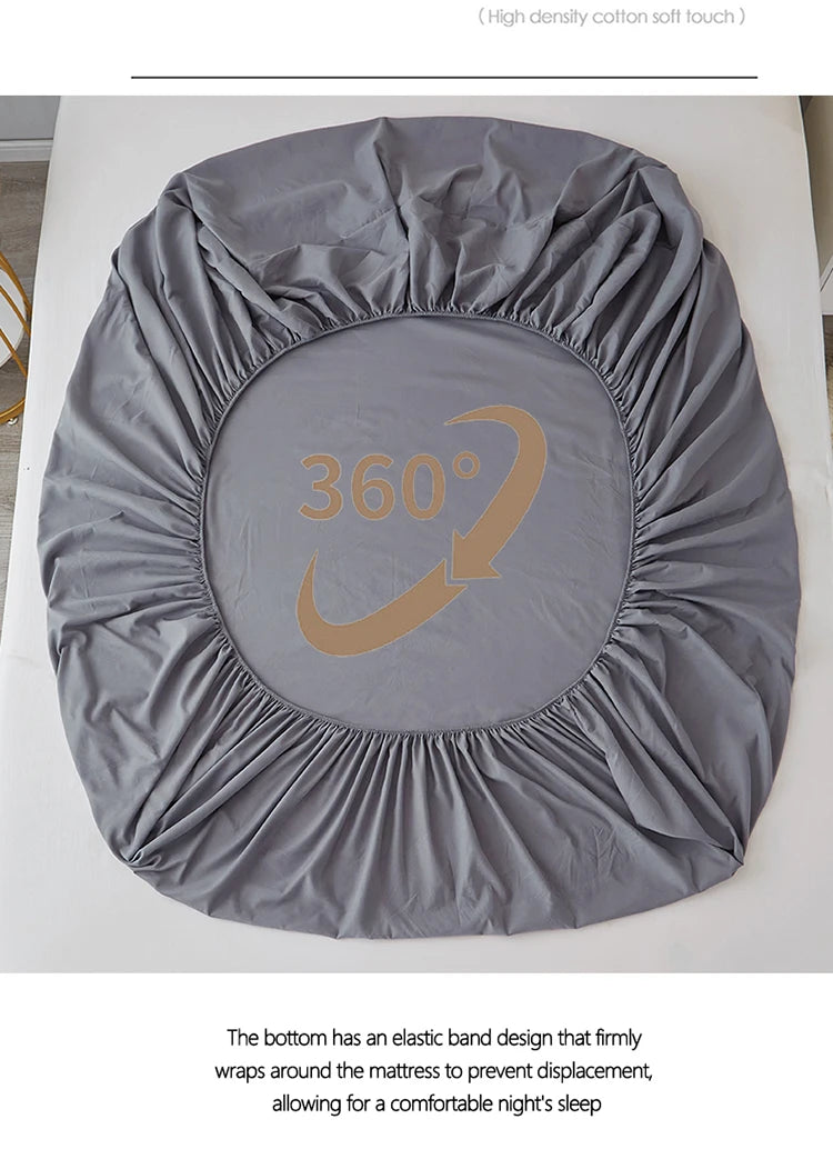 3/4pcs Solid Beding Set, Waterproof Fitted sheet & Bed Sheet & Pillowcases Soft, Queen, KIng, Full, Twin Size, White and Gray