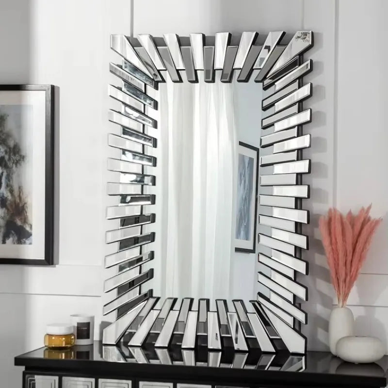 Indoor HD Rectangular Hanging Mirror Home Decoration Sunburst Accent Wall Mirror