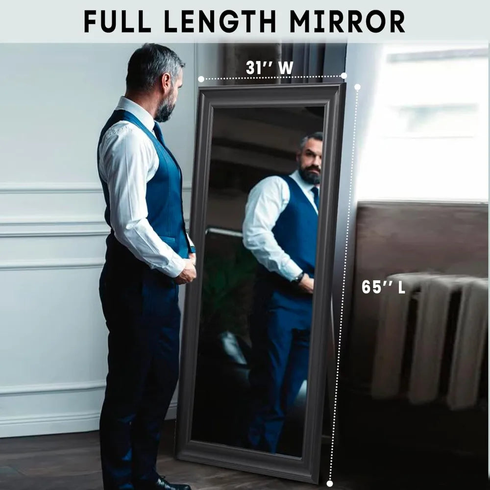 Tall Mirror Full Body Oversize Mirror Smooth Faux Wood Frame Full Length Huge Mirrors for Bedroom Huge Floor Long