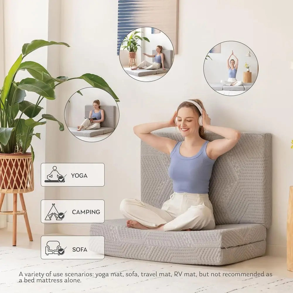 6 Inch Full Size Folding Memory Foam Mattress Topper with Washable Cover, Travel and Guest Bed, 75 x 54 x 6, Grey