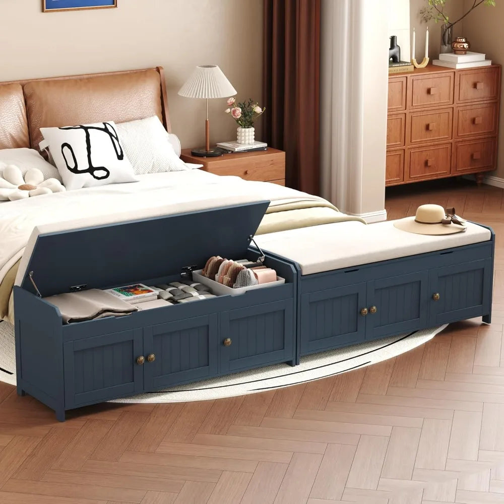 Shoe Storage Bench with Cushioned Seat – Wooden Entryway Cabinet