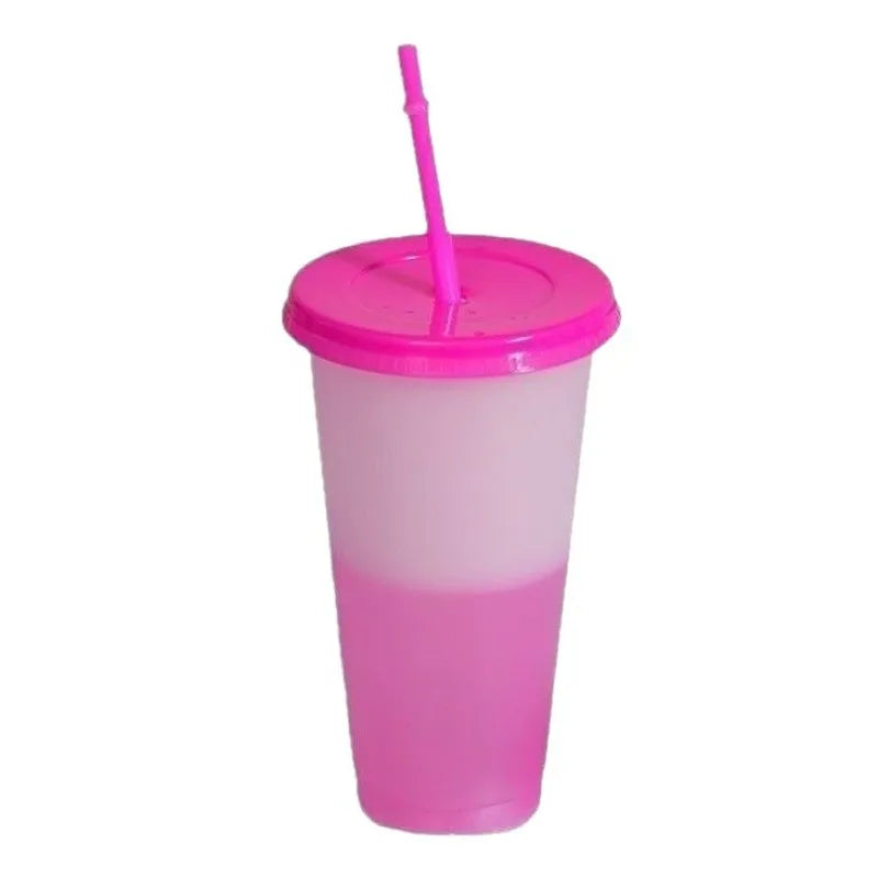 New 24oz 10Pcs Color Changing Cups with Lids and Straws 710ml Plastic Tumblers Cute Iced Coffee Cup Reusable Cups Bulk