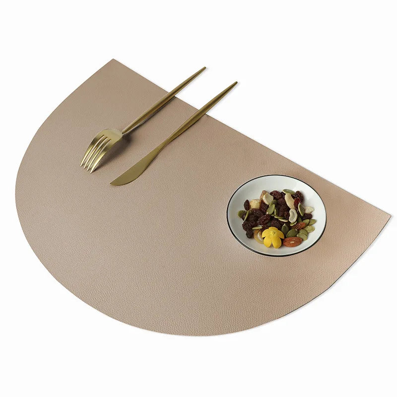 PU Leather Placemat for Table Insulation Pads Tableware Waterproof Oil-proof Semicircle Table Mats Home Decoration Kitchen Tool