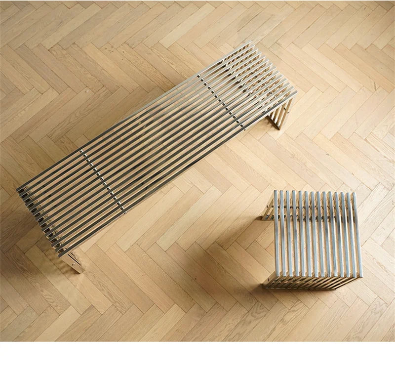 Nordic Stainless Steel Bench – Minimalist Shoe Changing Stool Ottoman