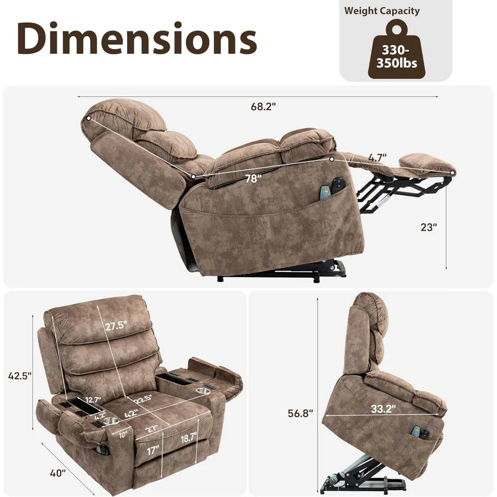 27in Extra Wide Power Lift Recliner Chair for Big Tall with Extended Footrest Heat Massage, Oversized Electric Lift Recliner Cha