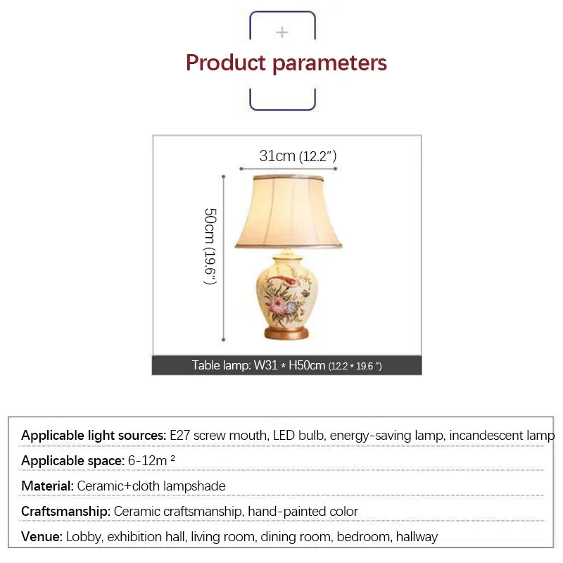 Ceramic Table Lamp LED Luxury Modern Creative Flower Pattern Desk Lights For Home Living Room Bedroom Bedside