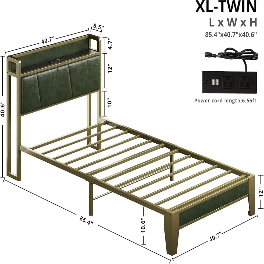 Bed Frame with Storage Headboard & Charging Station – Twin / Queen