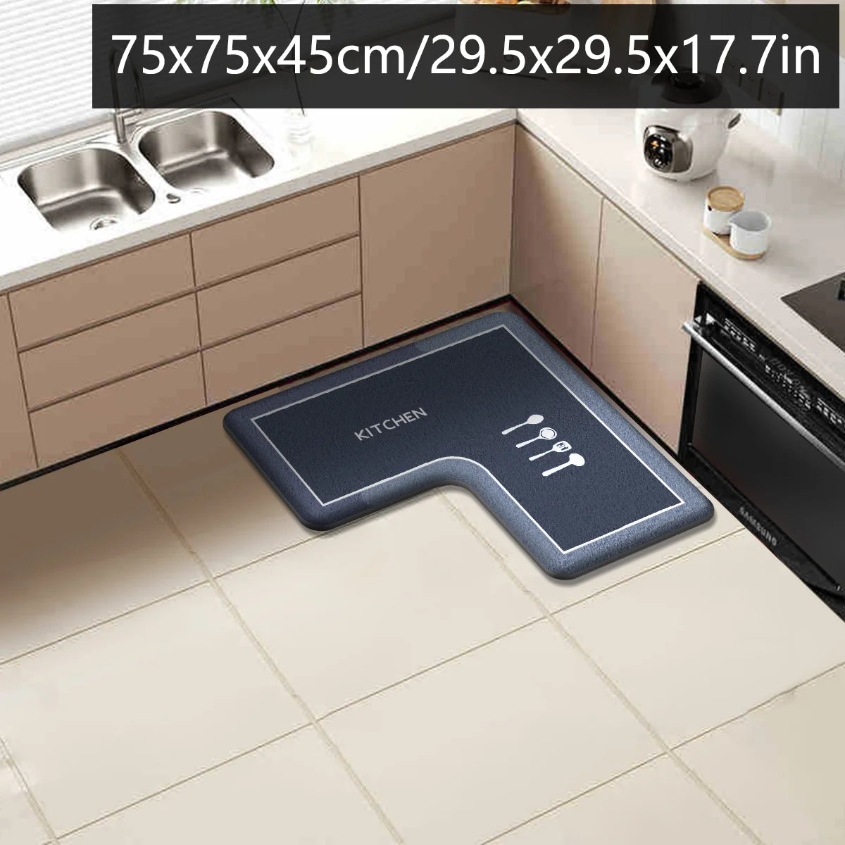 Simple kitchen floor mat L-shaped absorbent carpet restaurant non-slip foot mat home flannel anti-fall floor mat