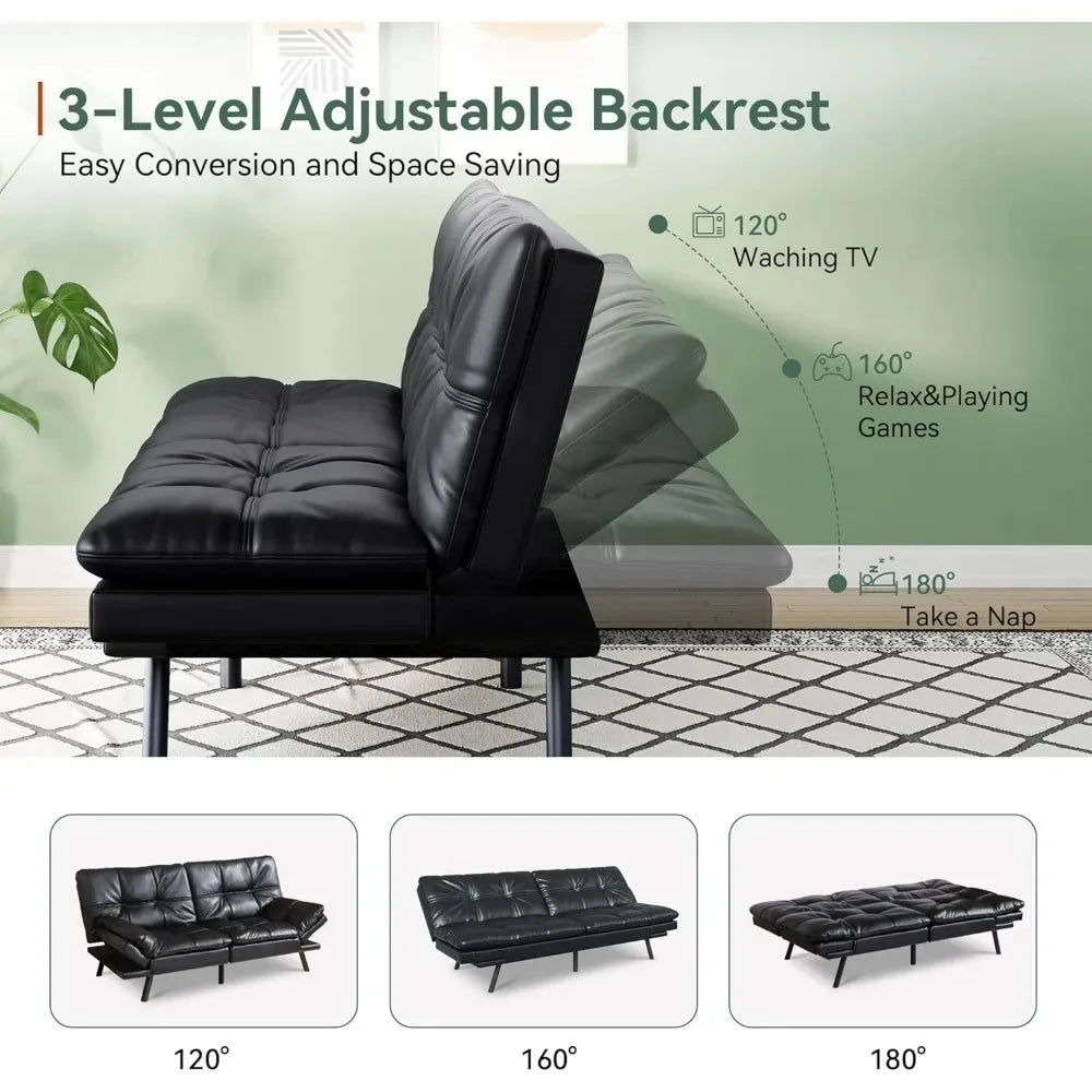 71" L Covertible Futon Sofa Bed,Faux Leather Futon Couch, Memory Foam Modern Loveseat Sleeper, Small Splitback Sofa Couch