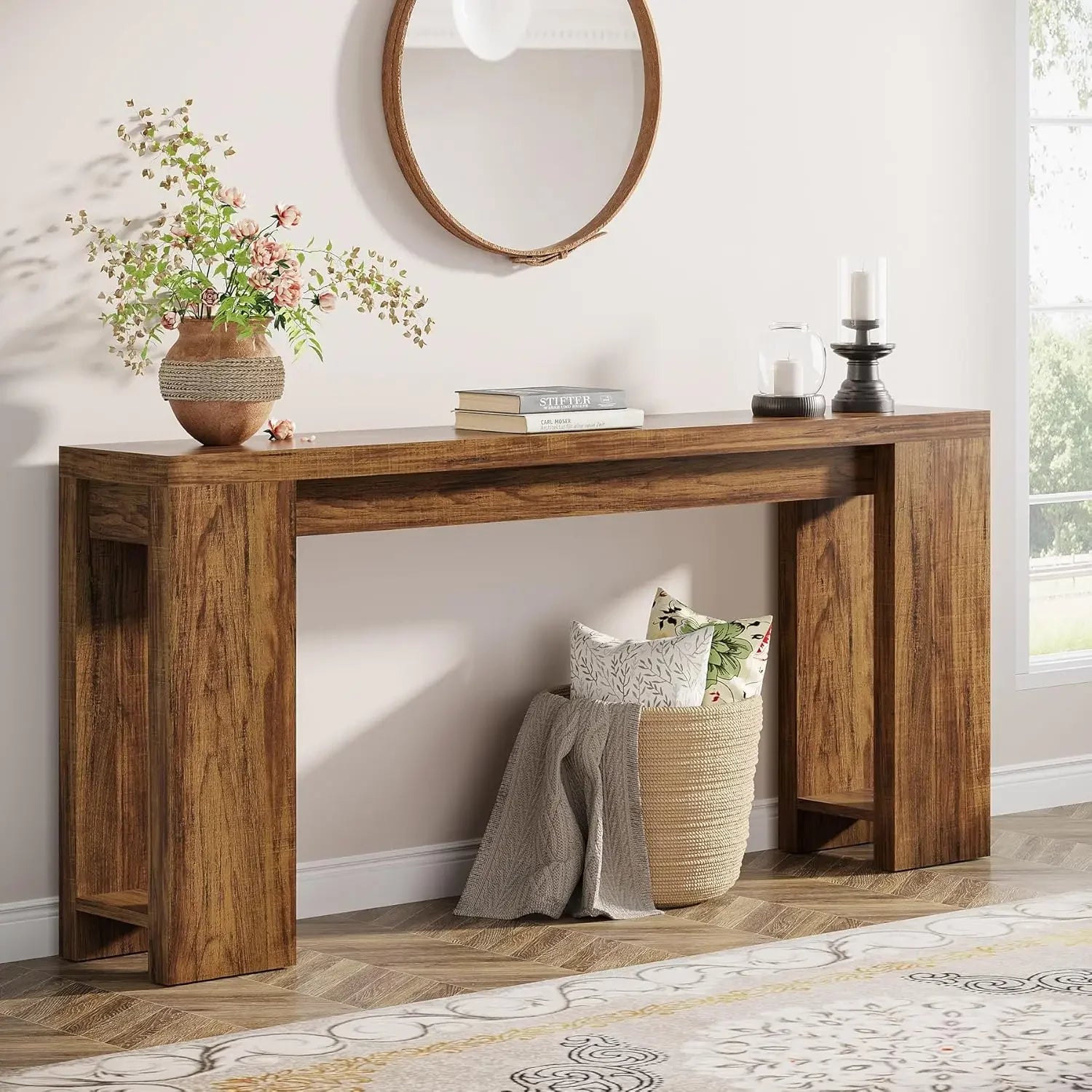 Extra Long Farmhouse Wood Console Table Sofa Table for Living Room Narrow Entryway Accent Table behind Couch