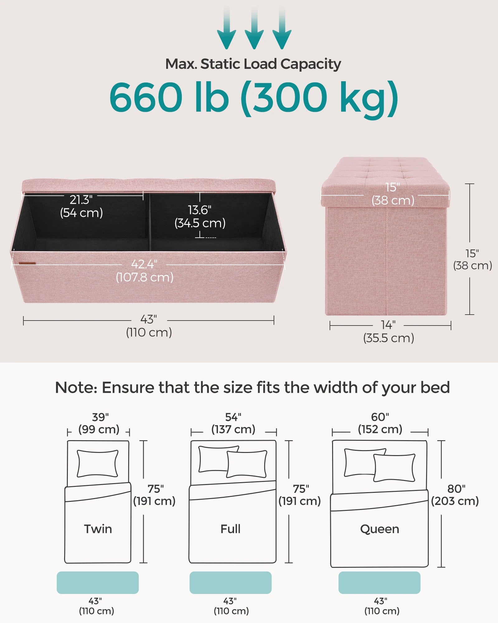 Folding Storage Ottoman Bench – 43″ End-of-Bed Footrest