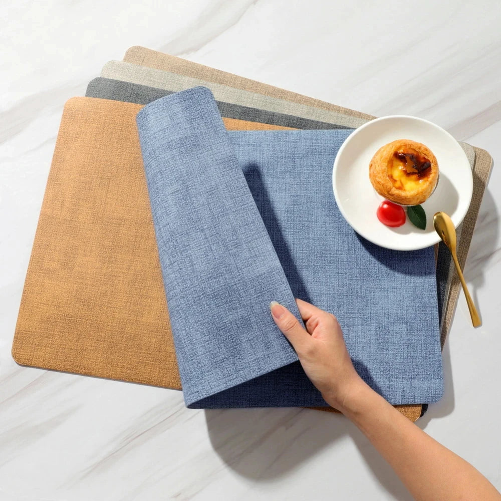 Dual-Sided PU Canvas Texture Placemat,Waterproof Heatproof 43x30cm Non-Slip Dining Table Mat,Washable for Home and Hotel Use