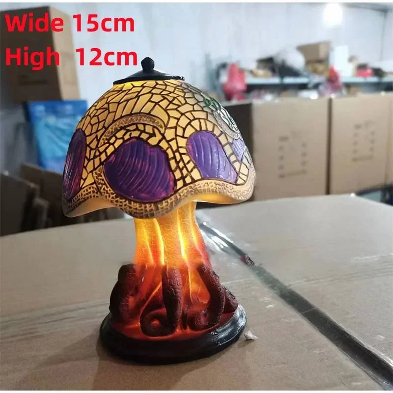 Creative Stained Plant Series Table Lamps Resin Colorful Bedroom Bedside Flower Mushroom Retro Table Night Lamp Atmosphere Light