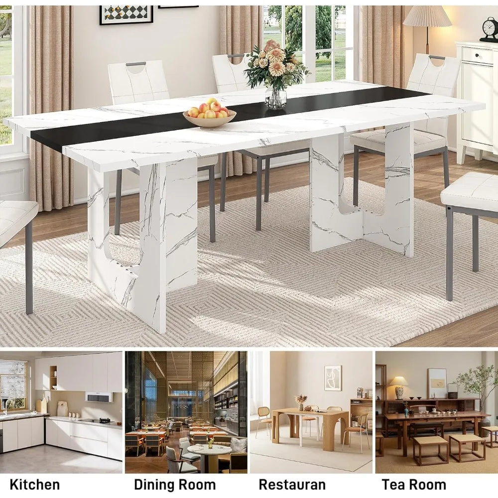 71” Farmhouse Rectangular Dining Table – Wood Kitchen Table for 6–8 People with Wooden Legs