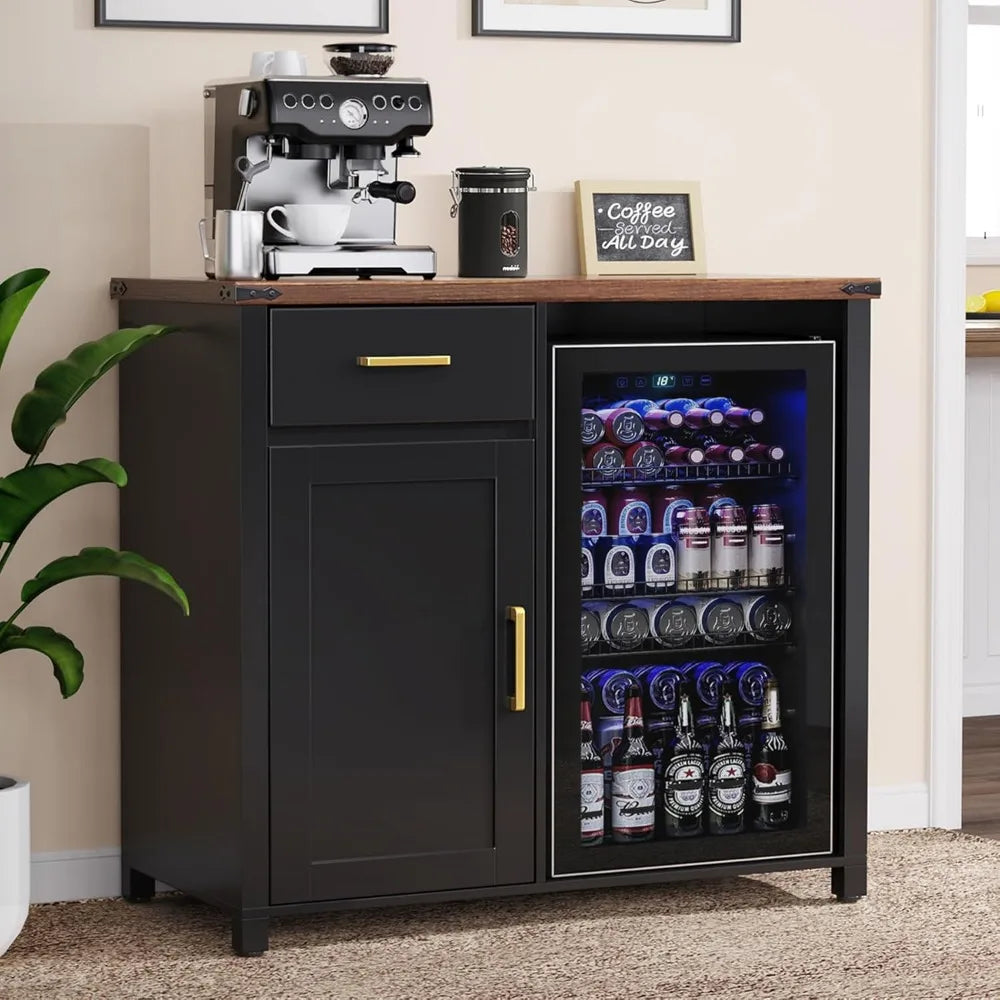 Modern Coffee Bar Cabinet with Mini Fridge Space – Compact Liquor & Wine Stand