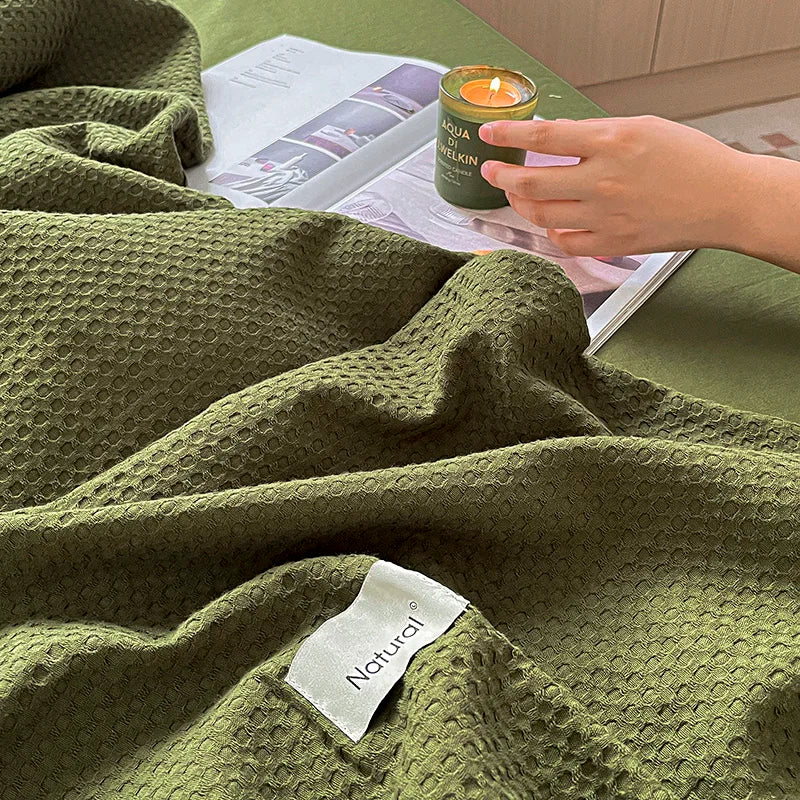 Simple Waffle Jacquard 100% Cotton Bedding Set Soft Comfortable Queen Duvet Cover Set with Sheets Quilt Cover and Pillowcases