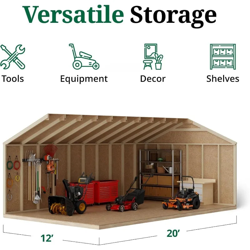 12x20 Outdoor Wooden Workshop Shed with Floor and Openable Windows, DIY Precut Storage Kit