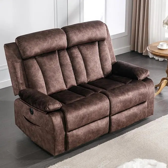 Electric Power Reclining Loveseat with Heat And Massage Double Recliner Sofa for Living Room with Pockets Comfortable Living Roo