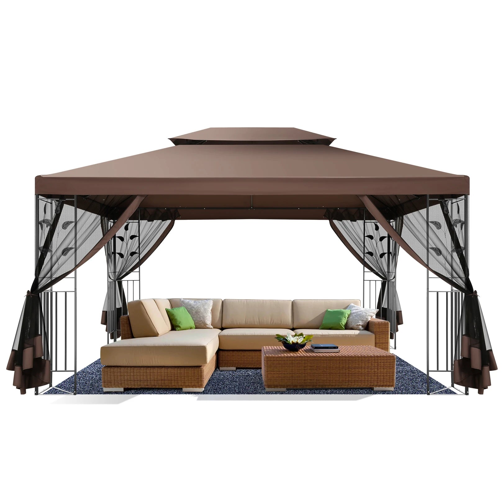 10x13 Outdoor Gazebo on Clearance with Mosquito Netting and Ventilated Double Flat Roof,All Weather for Patio,Backyard,Garden